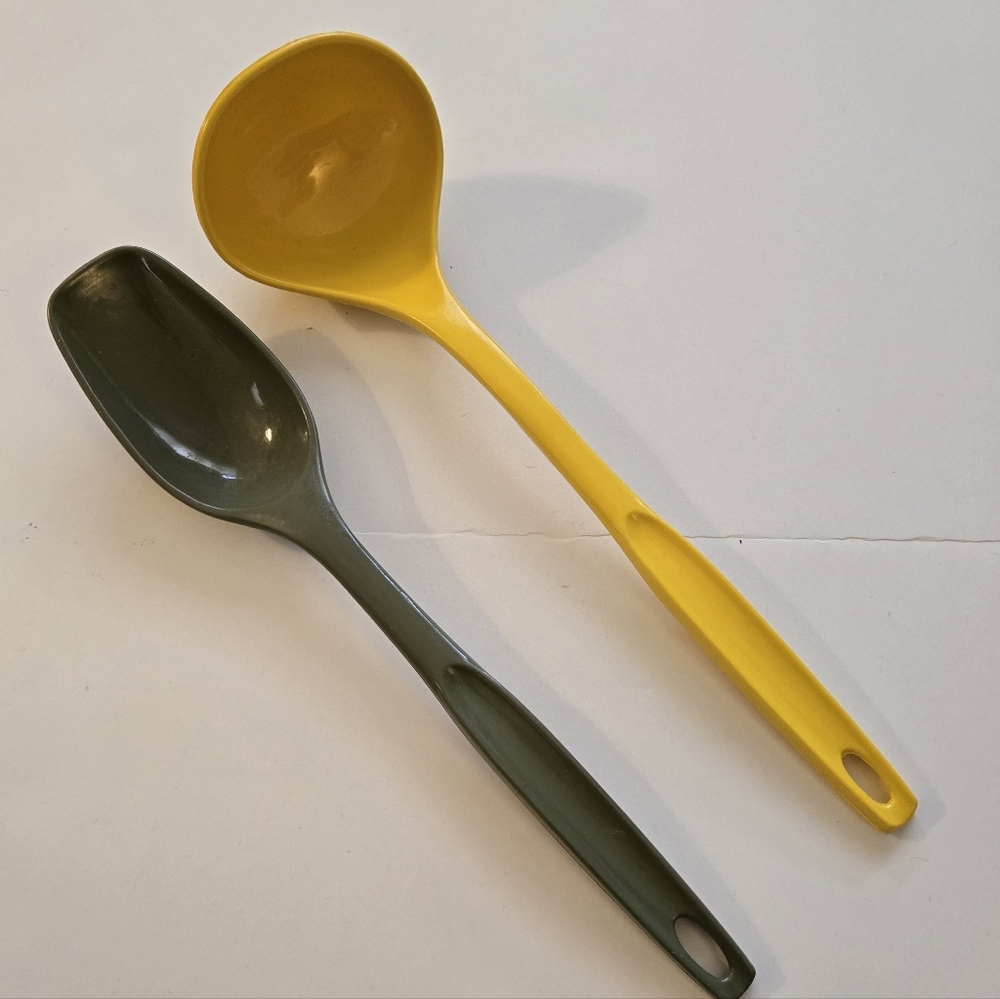 Vintage Foley Yellow Ladle and Green Spoon Retro Kitchen Utensils